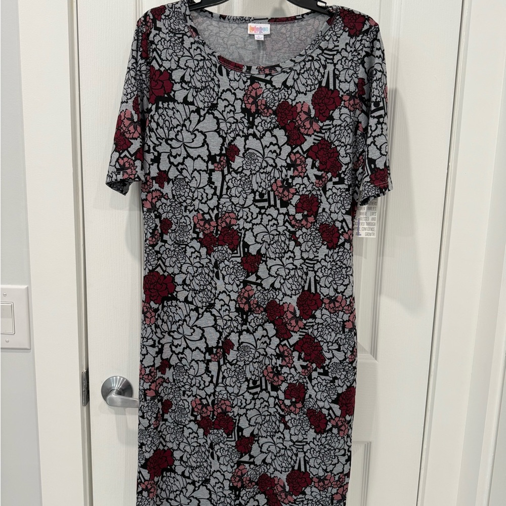 LuLaRoe Gray and Red Floral Dress